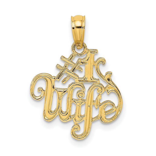 #1 WIFE Charm Pendant in Real 10k Yellow Gold