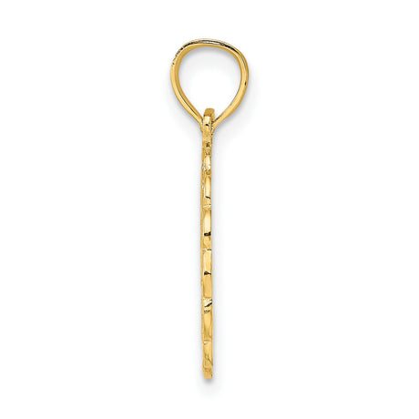 10k Yellow Gold Pendant, Wife of the Year Charm with Scalloped Openwork and Romantic Message