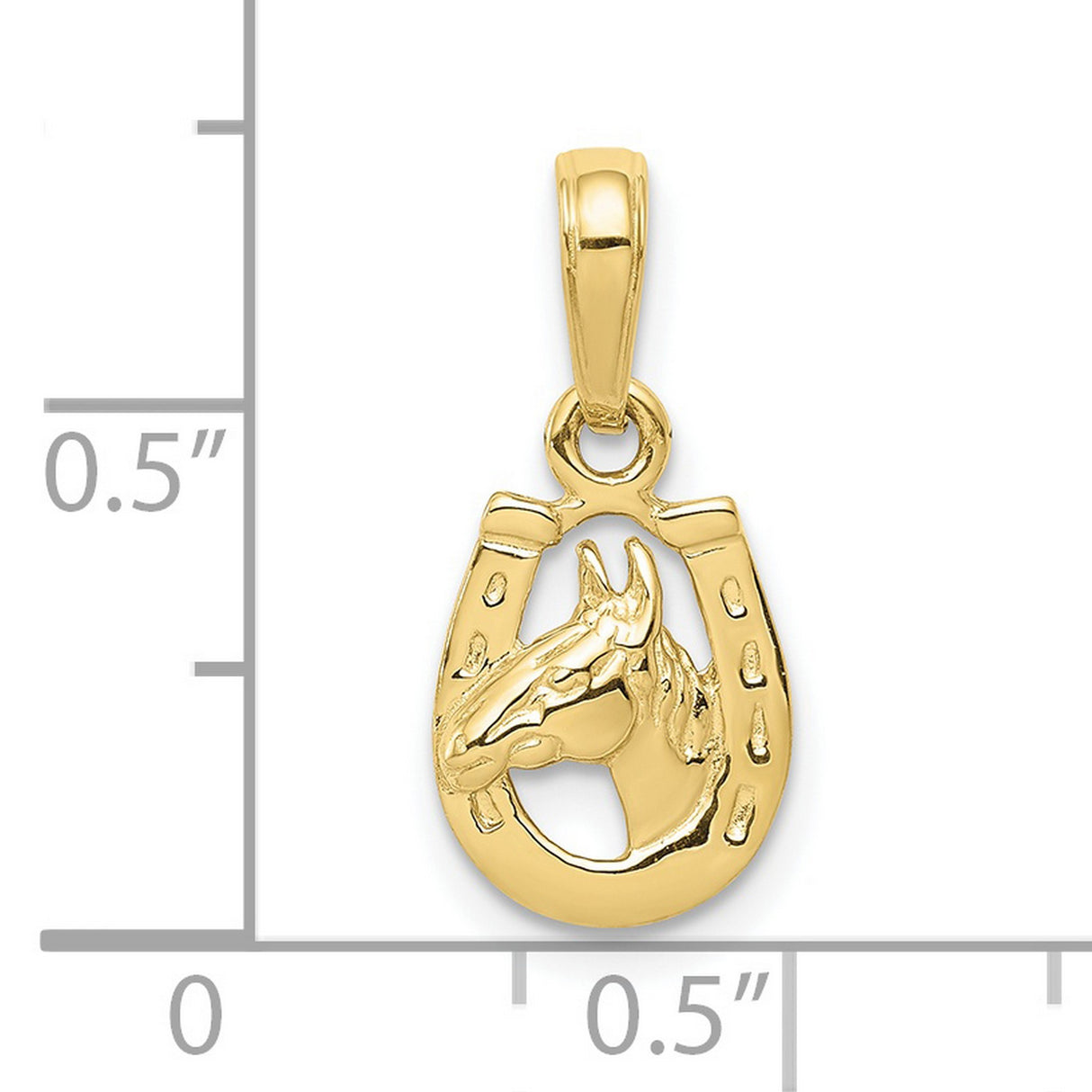10k Yellow Gold Horse Head Pendant in Horseshoe, Western Equestrian Good Luck Charm