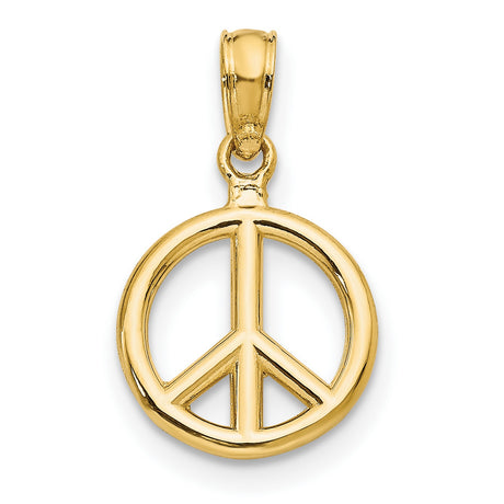 10k Yellow Gold Peace Sign Pendant, Boho Symbol of Harmony and Unity for Women or Unisex Wear
