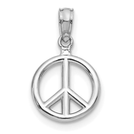 10k White Gold Peace Sign Pendant, Minimalist Boho Charm for Women or Unisex Wear