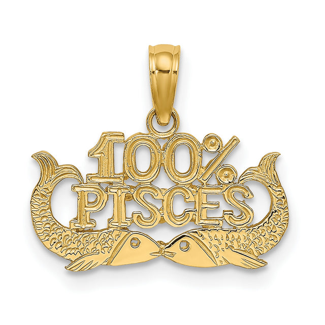 100% PISCES Zodiac Charm Pendant in Real 10k Yellow Gold