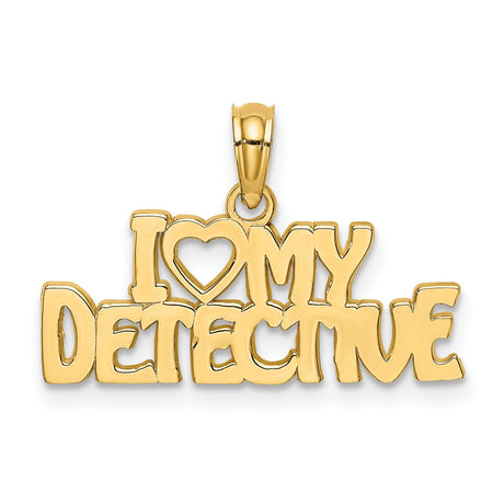 10k Yellow Gold Heart Pendant, I Heart My Detective Law Enforcement Support Charm for Women