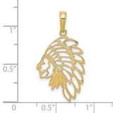 10k Yellow Gold Native American Chief Pendant with Feathered Headdress Profile Charm