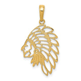 10k Yellow Gold Native American Chief Pendant with Feathered Headdress Profile Charm
