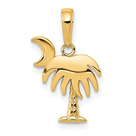 10k Yellow Gold Palm Tree and Crescent Moon Pendant, South Carolina Symbol, Nature Inspired