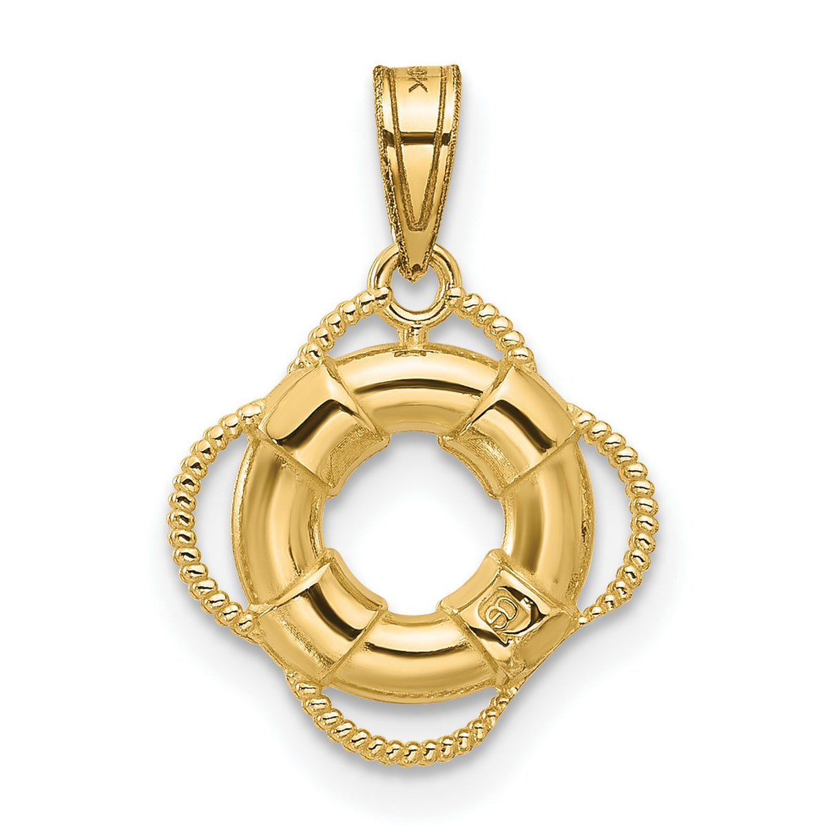 10k Yellow Gold Life Preserver Pendant with Nautical Rope Detail, Maritime Charm