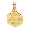 10k Yellow Gold Pendant with Our First Christmas Phrase and Holly Leaf Accents