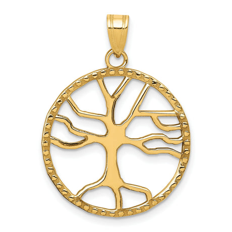 10k Yellow Gold Tree of Life Pendant with Openwork Design and Textured Border for Women