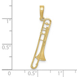 10k Yellow Gold Trombone Pendant Charm, Musical Instrument Design for Musicians and Music Lovers