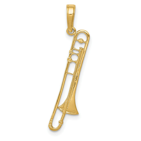 10k Yellow Gold Trombone Pendant Charm, Musical Instrument Design for Musicians and Music Lovers