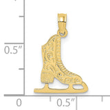 10k Yellow Gold Ice Skate Pendant, Figure Skater Charm with Ornate Detailing