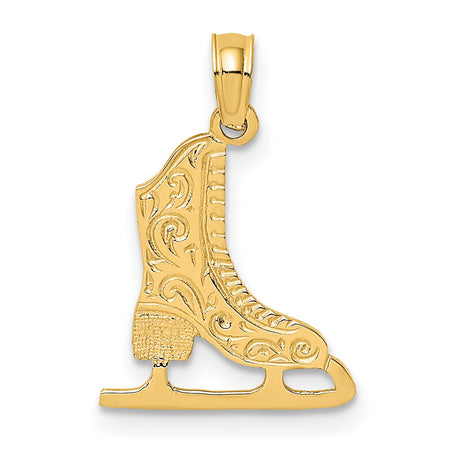 10k Yellow Gold Ice Skate Pendant, Figure Skater Charm with Ornate Detailing