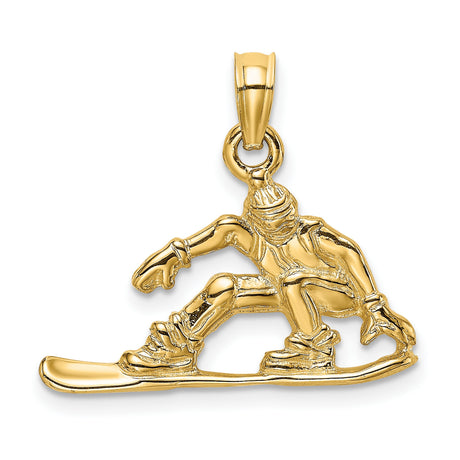 10k Yellow Gold Snowboarder Pendant with Detailed Winter Sports Figure for Men or Unisex