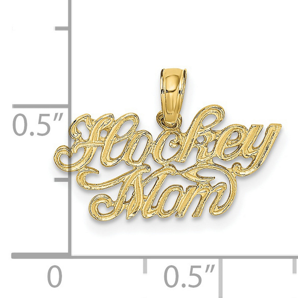 10k Yellow Gold Hockey Mom Pendant, Sports Charm with Script Lettering for Mothers