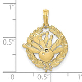 10k Yellow Gold Bowling Pendant with Laurel Wreath and Striking Pins Design