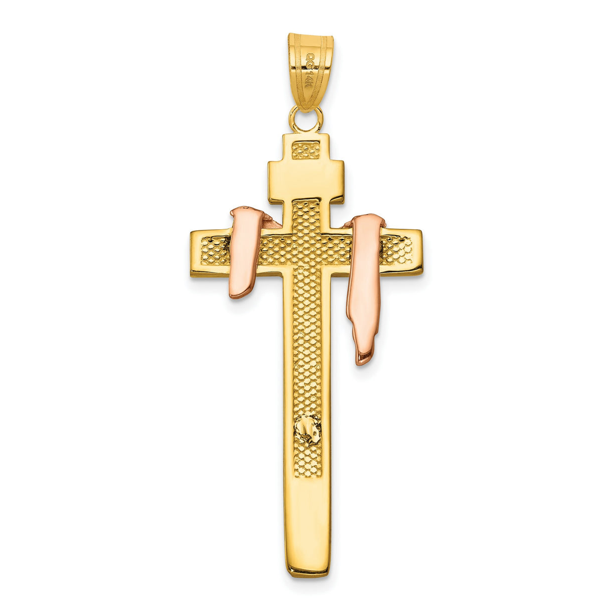 Large Draped INRI Crucifix Charm Pendant in Real 10k Multi-Tone Gold