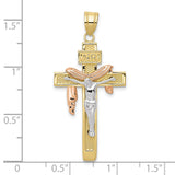 Large Draped INRI Crucifix Charm Pendant in Real 10k Multi-Tone Gold