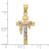 Diamond-cut Small Draped INRI Crucifix Charm Pendant in Real 10k Multi-Tone Gold