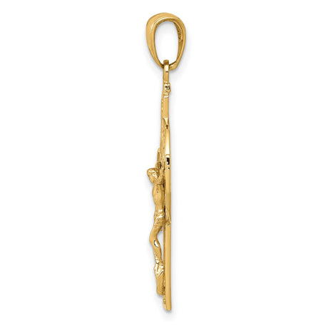 10k Yellow Gold Crucifix Cross Pendant with Jesus, Celtic Filigree Religious Design