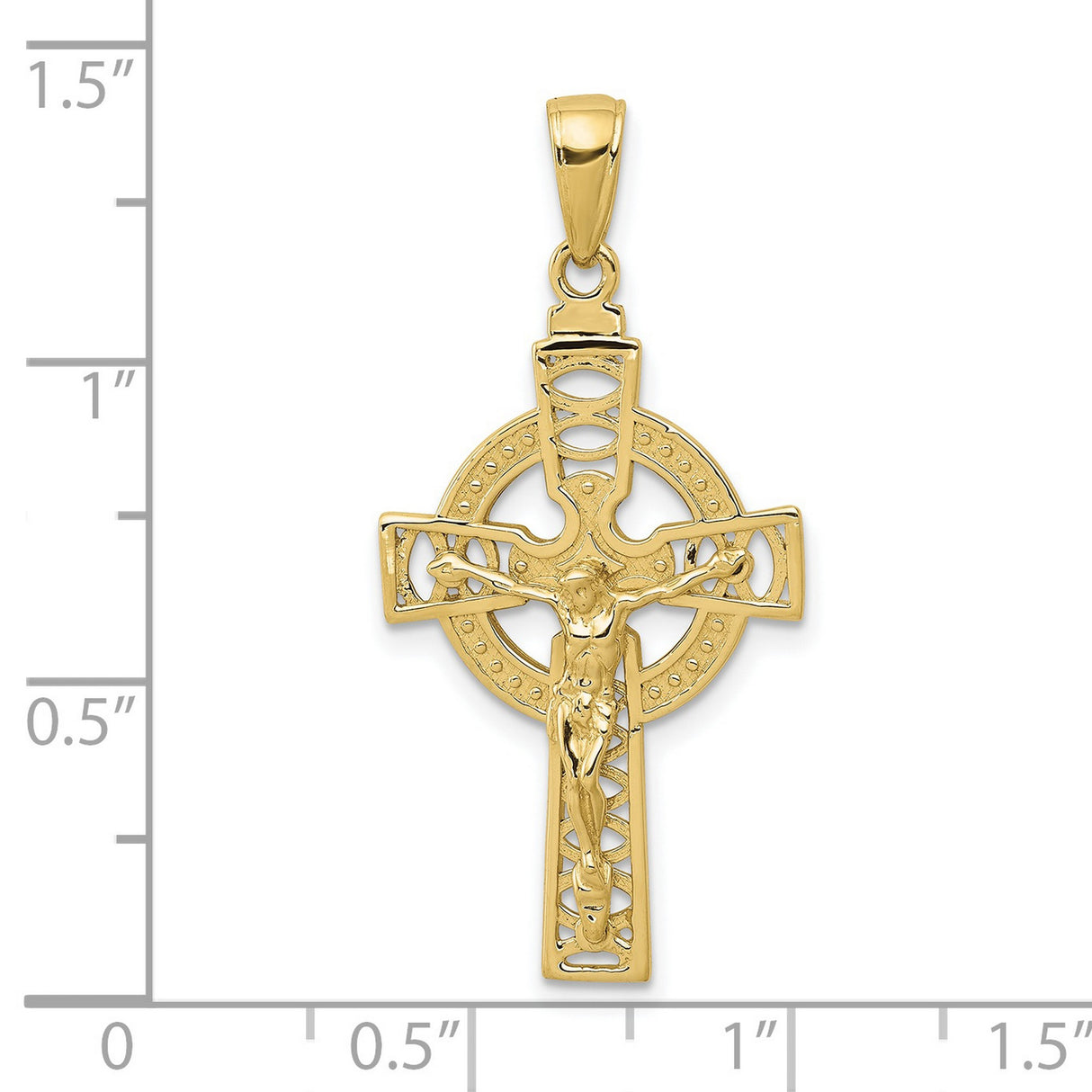 10k Yellow Gold Crucifix Cross Pendant with Jesus, Celtic Filigree Religious Design