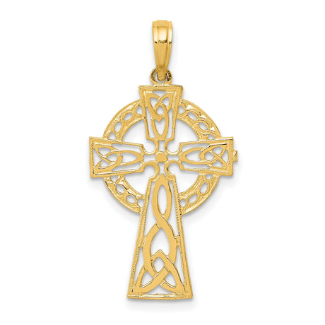 10k Yellow Gold Cross Pendant with Triquetra Charm and Filigree Celtic Design