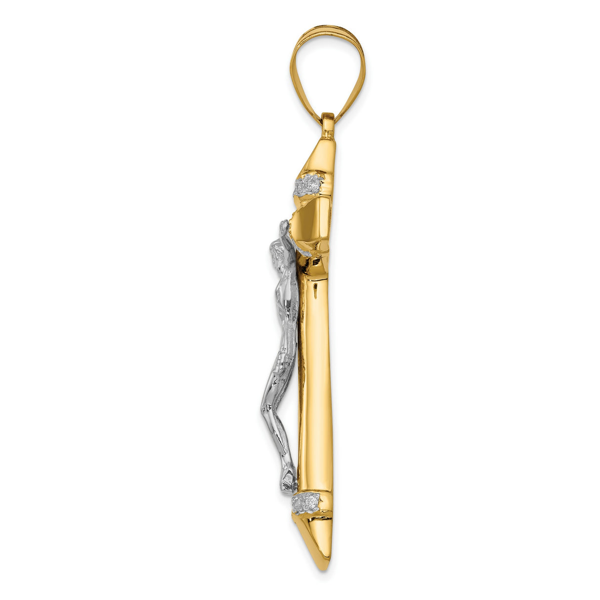 10k Two-Tone Gold Crucifix Cross Pendant with Cubic Zirconia, Christian Religious Jewelry