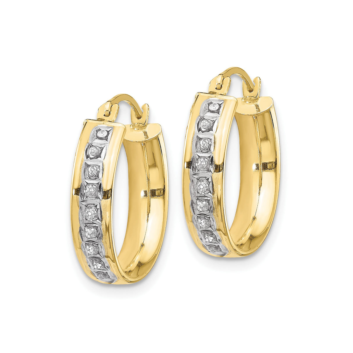 10k Yellow Gold Hoop Earrings with Diamond Accents, Two-Tone Channel Set Design