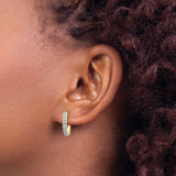 10k Yellow Gold Hoop Earrings with Round White Diamonds, Two-Tone Channel Set Design