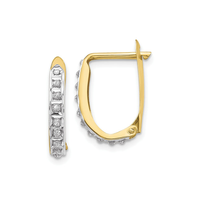 10k Yellow Gold Hoop Earrings with Round White Diamonds, Two-Tone Channel Set Design