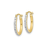 10k Yellow Gold Hoop Earrings with Channel Set Round White Stones, Two-Tone Polished Design
