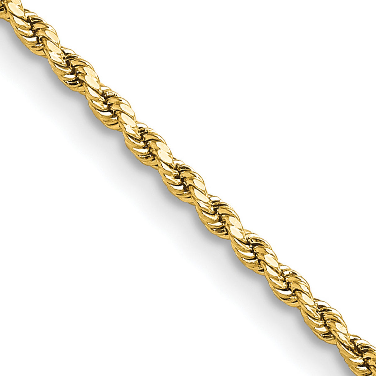 10K Yellow Gold 2 mm Rope Chain Necklace, Polished detail view