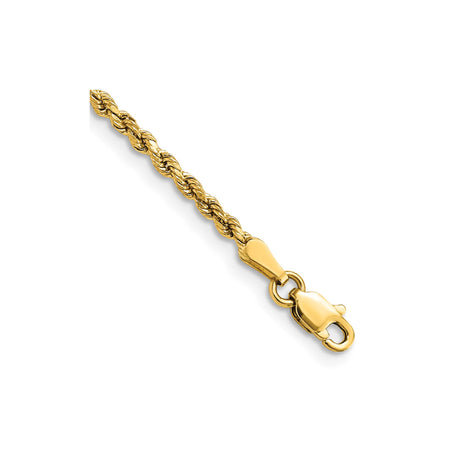 10K Yellow Gold 2.25 mm Rope Chain Anklet, Polished