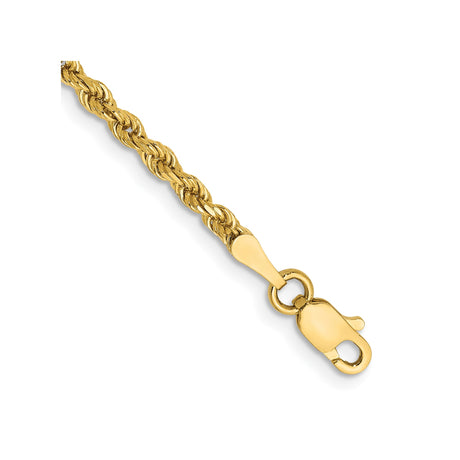 10K Yellow Gold 2.5 mm Rope Chain Anklet, Polished
