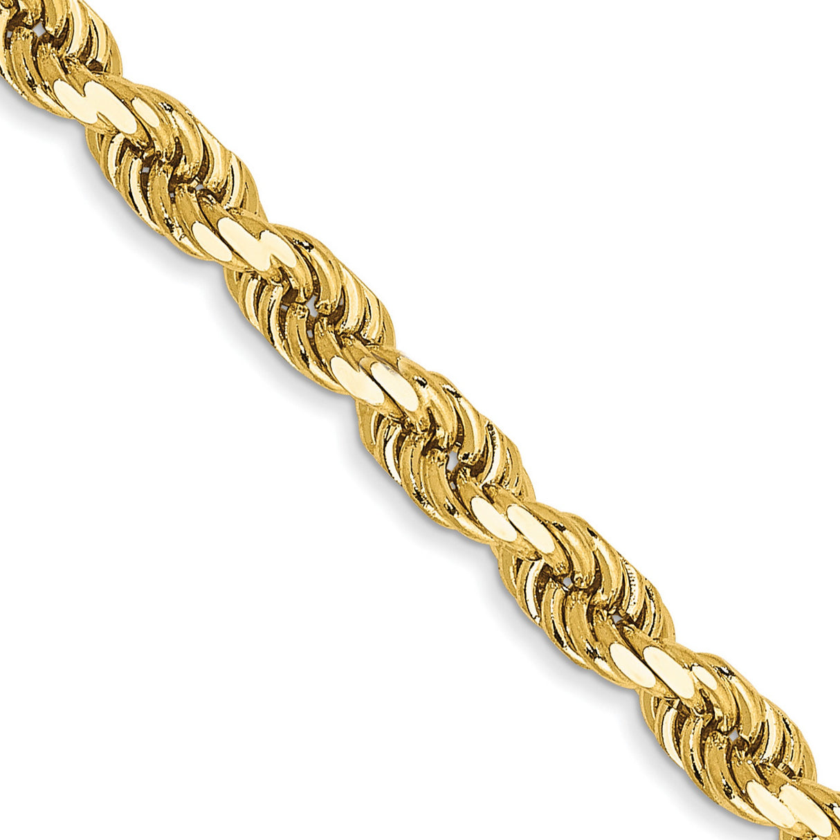 10K Yellow Gold 3.5 mm Rope Chain Necklace, Polished detail view