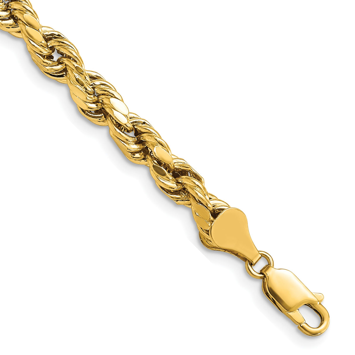 10K Yellow Gold 5.5 mm Rope Chain Bracelet, Polished shown for scale