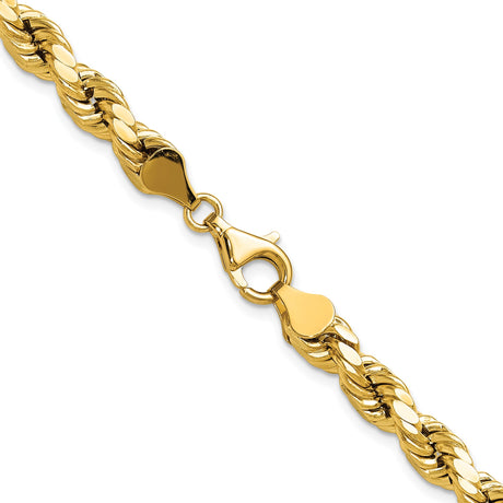 10K Yellow Gold 6.5 mm Rope Chain Necklace, Polished alternate angle