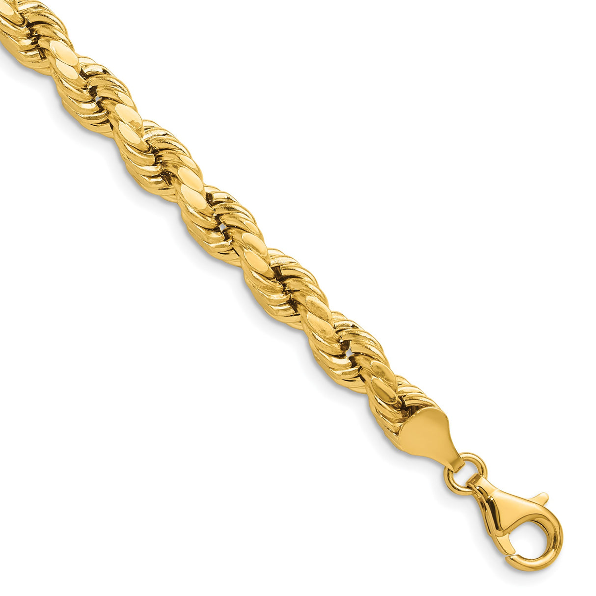 10K Yellow Gold 6.5 mm Rope Chain Bracelet, Polished shown for scale