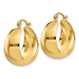 10k Yellow Gold Hoop Earrings, Polished Domed Tapered Design, Medium Size for Women