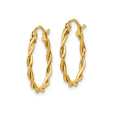 10k Yellow Gold Hoop Earrings, Twisted Braided Interwoven Design, Lightweight Classic Style for Women