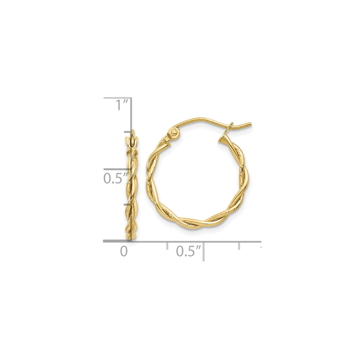 10k Yellow Gold Hoop Earrings, Twisted Braided Interwoven Design, Lightweight Classic Style for Women