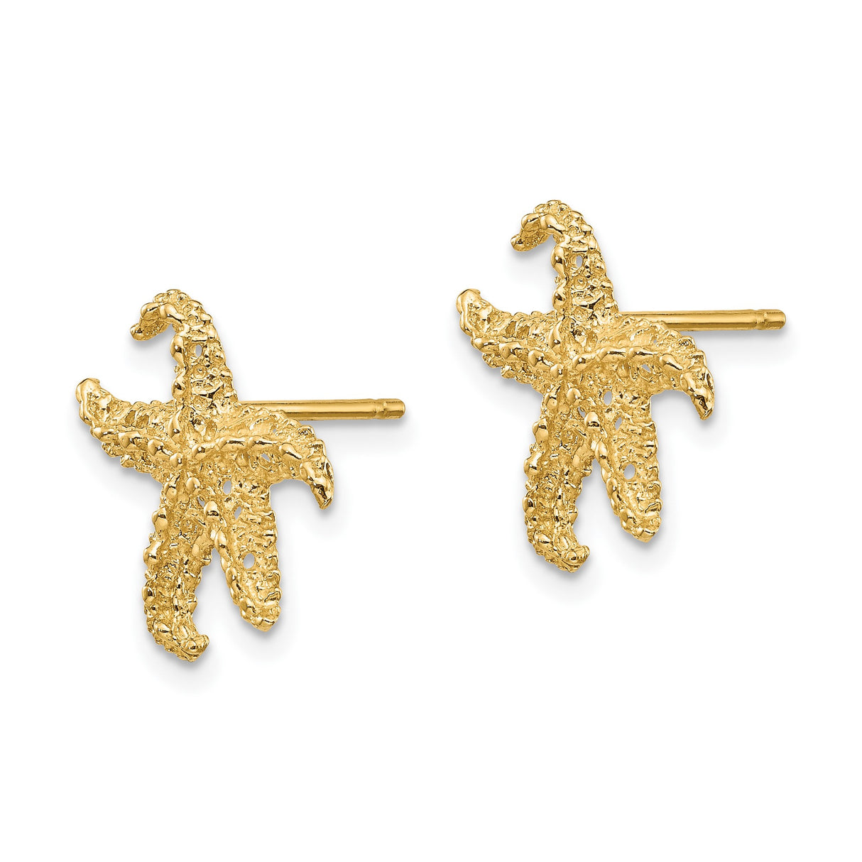 10k Yellow Gold Starfish Stud Earrings with Textured Detailing, Coastal Ocean Style