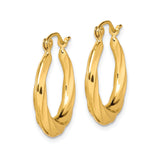 10k Yellow Gold Hoop Earrings, Twisted Polished and Textured Lightweight Design for Women