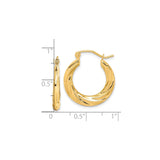 10k Yellow Gold Hoop Earrings, Twisted Polished and Textured Lightweight Design for Women