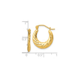 10k Yellow Gold Hoop Earrings with Twisted Polished Swirl and Diamond-Cut Texture