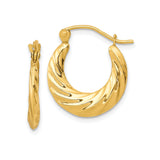 10k Yellow Gold Hoop Earrings with Twisted Polished Swirl and Diamond-Cut Texture