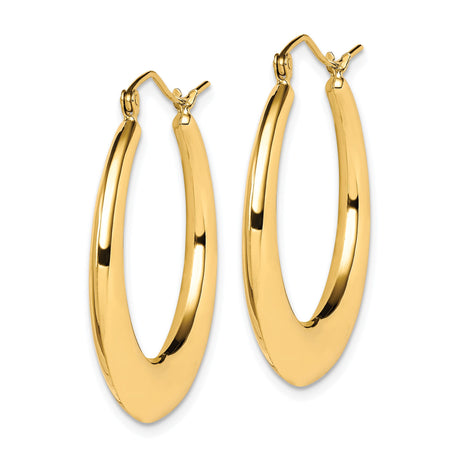 10k Yellow Gold Hoop Earrings, Medium Tapered Hollow Design with Polished Finish