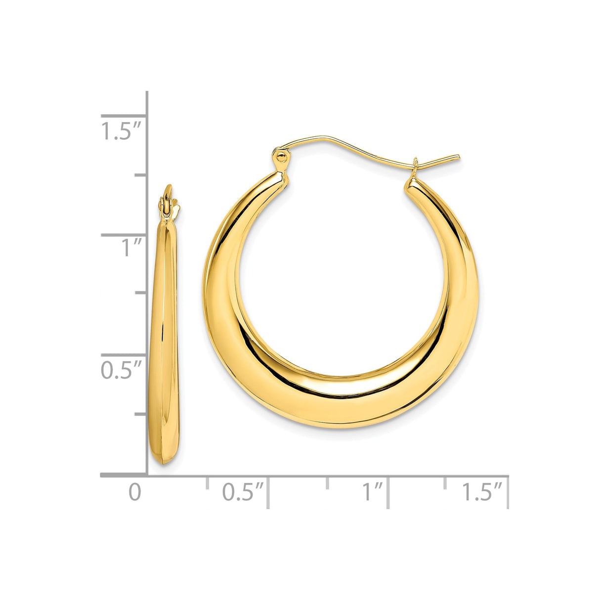10k Yellow Gold Hoop Earrings, Medium Tapered Hollow Design with Polished Finish
