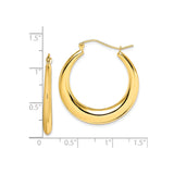 10k Yellow Gold Hoop Earrings, Medium Tapered Hollow Design with Polished Finish