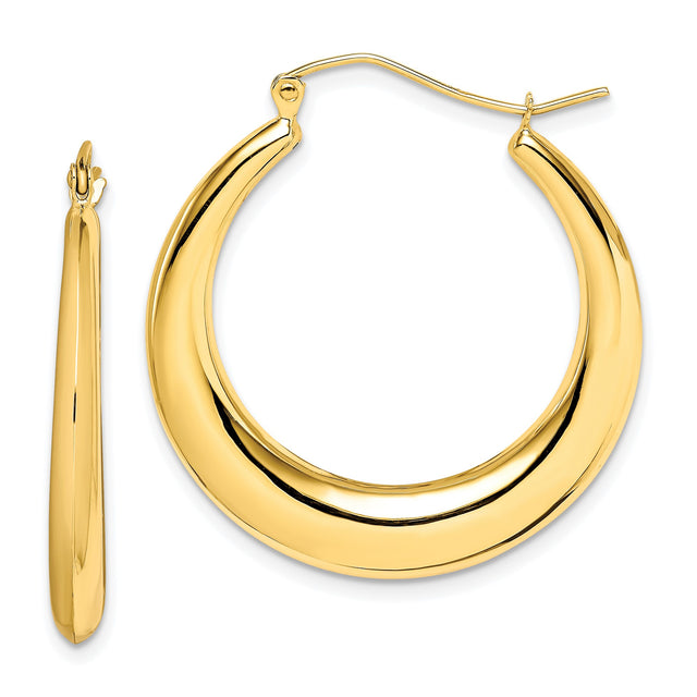 10k Yellow Gold Hoop Earrings, Medium Tapered Hollow Design with Polished Finish